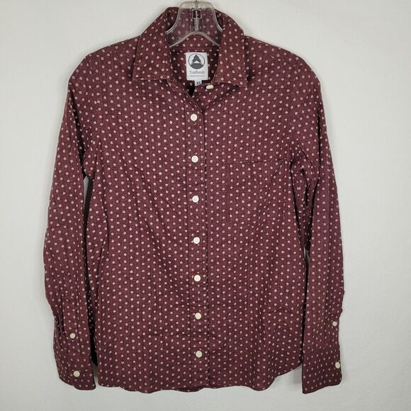 Tradlands Womens XS Classic Brown White Retro Polka Dot Preppy Top Button Shirt - Picture 1 of 9